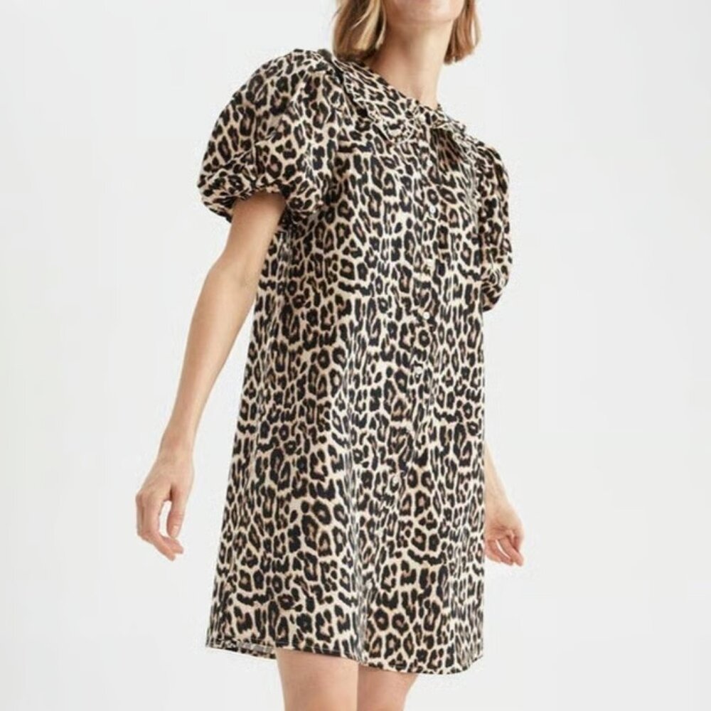 H&M Leopard Print Mini Dress in Beige and Black